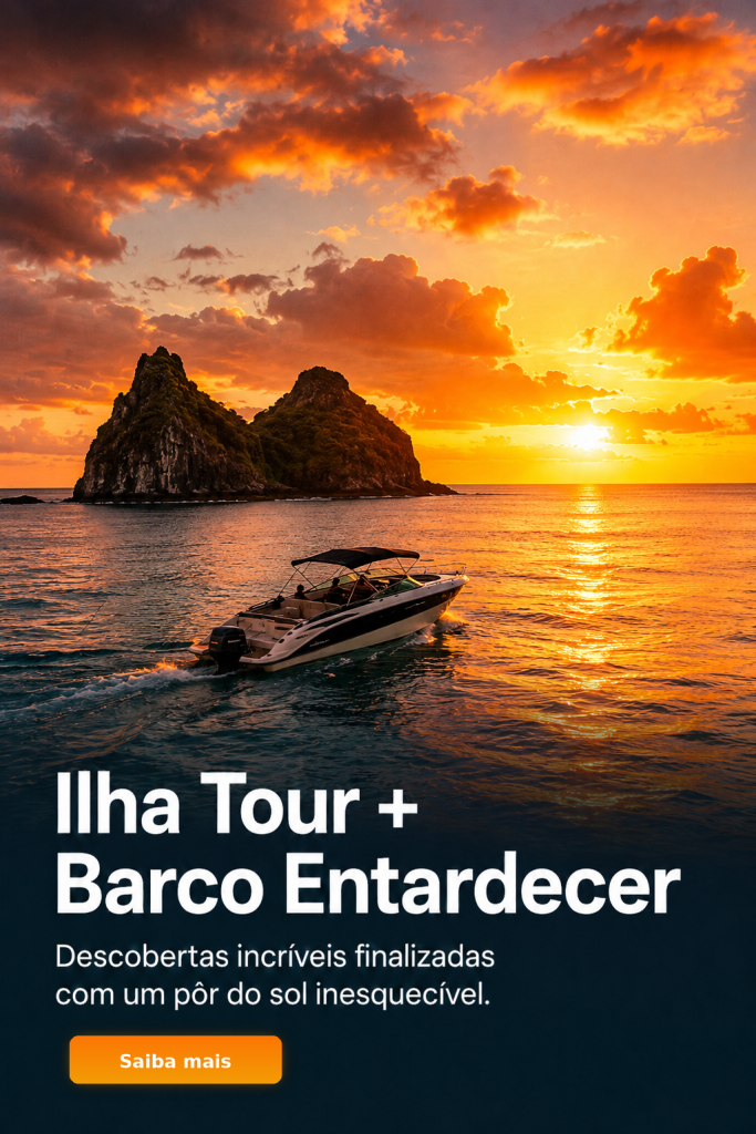 Passeio de barco ao entardecer com pôr do sol em Fernando de Noronha